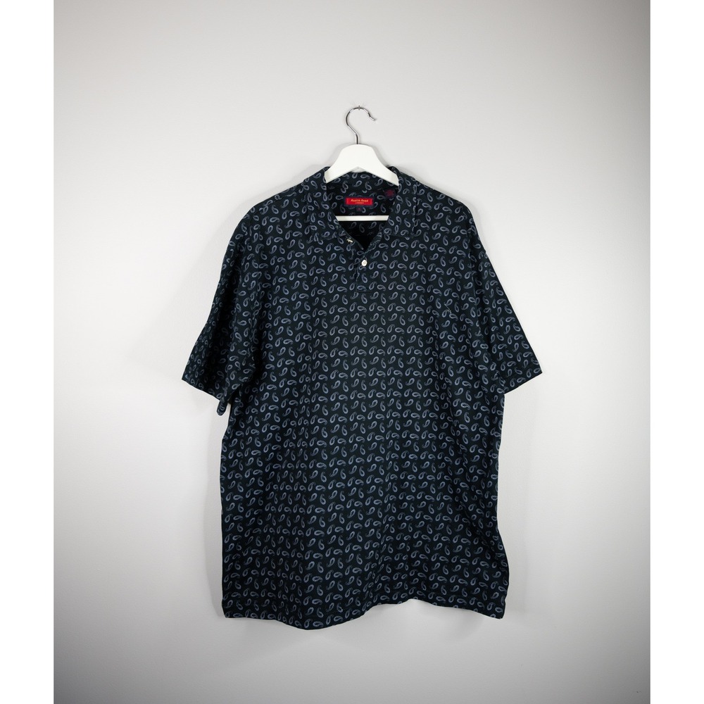 Austin Reed London Polo Shirt Mens XL Black Blue Paisley Mercerized Cotton